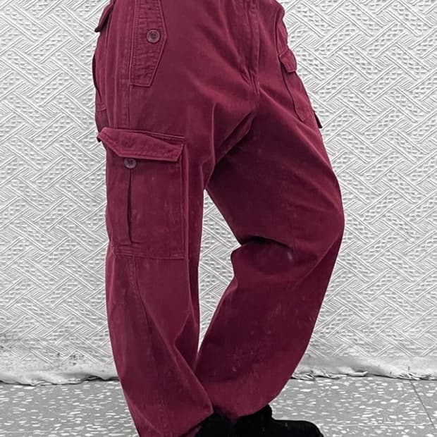 푸부 빈티지 레트로 버건디 와인 카고팬츠 35인치 C08117