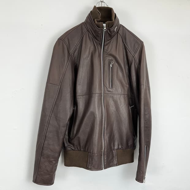 KMK Ribbed High-Neck Lambskin Zip Jacket