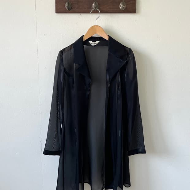 witway 블랙 시스루 롱 셔츠