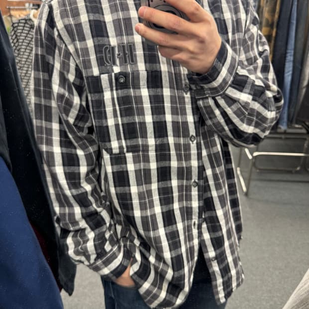 XL)할리데이비슨 vintage 블랙 깅엄 체크 긴팔셔츠