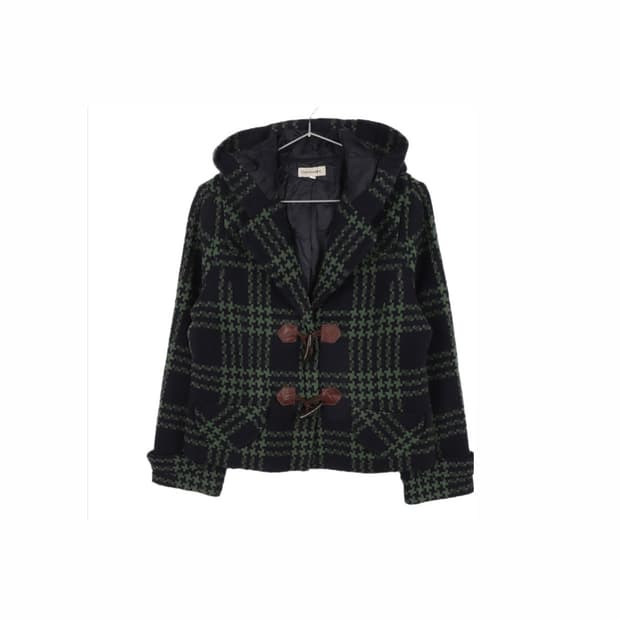 Chris montez 울 체크 더플 후드 자켓
