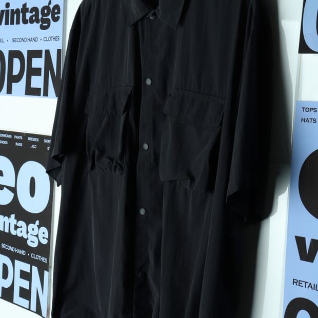 (XL-2XL) 자라 반팔 카라 티셔츠 블랙 테크웨어 우븐-H31876