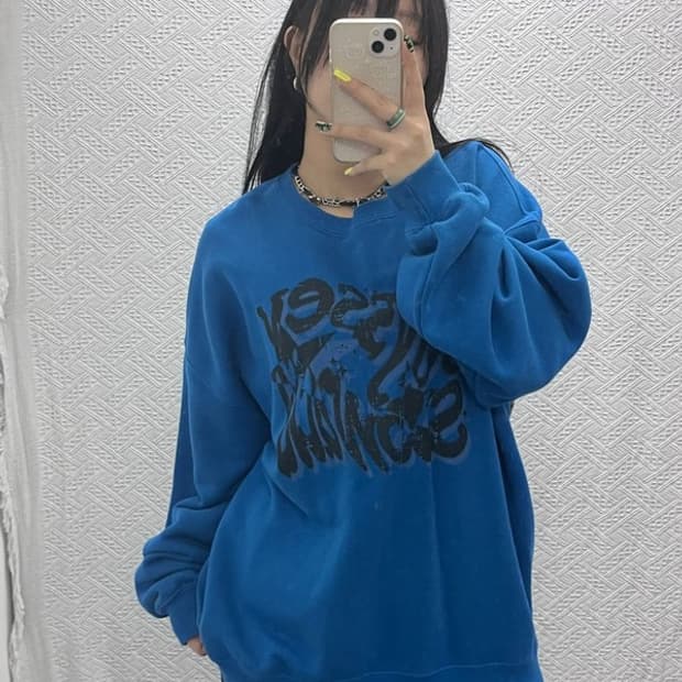 슬로우애시드 키치 프린팅 인디블루 맨투맨 L C07448