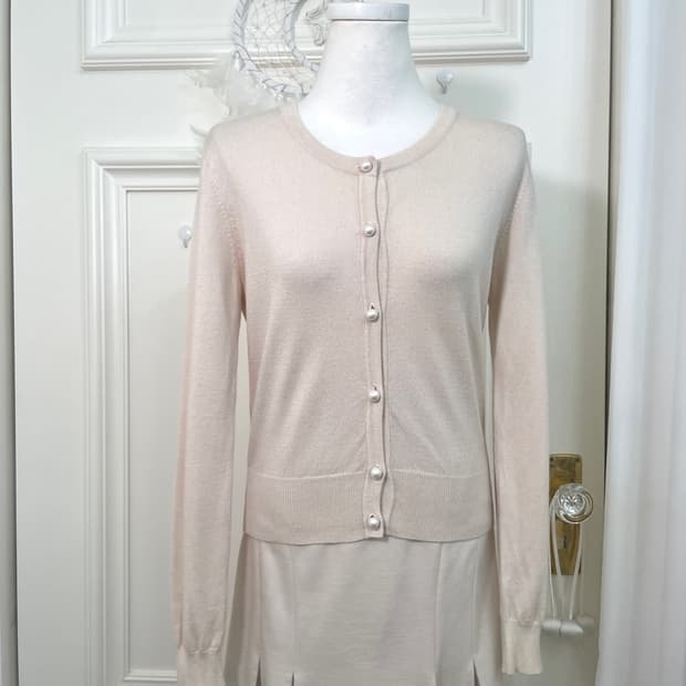 beigeivory pearl point basic cardigan