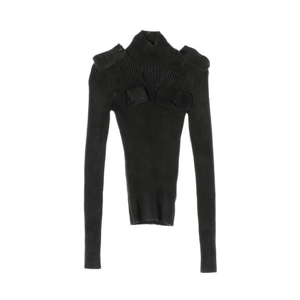 보테가베네타 리브 하이 넥 밀리터리 스웨터 견장 니트 다크그린 S
