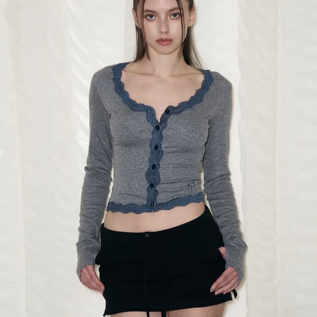 플리즈노팔로우 밀라 레이스탑 멜란지 차콜