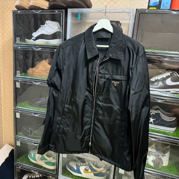 프라다 리나일론 집업 개버딘 블루종 자켓 블랙 52size