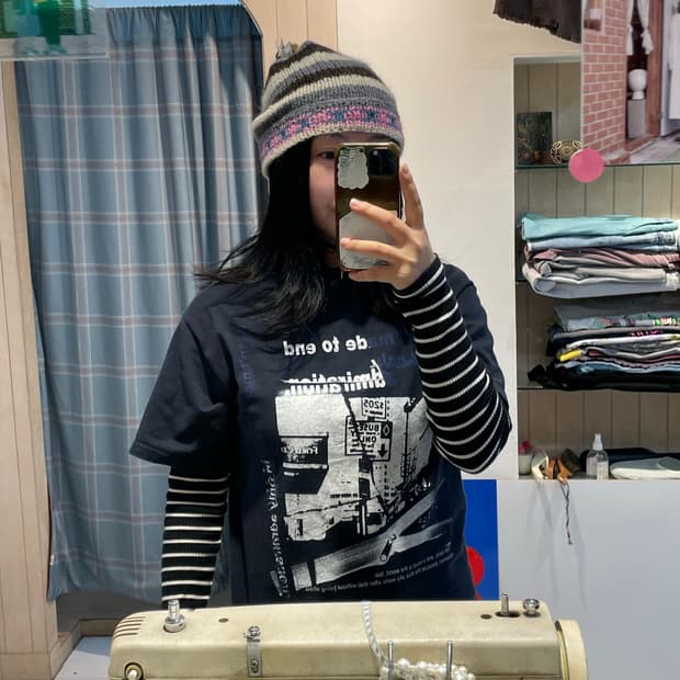 빈티지 패턴 방울비니