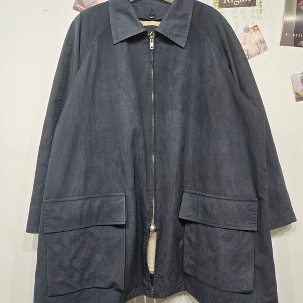 요지 야마모토 블랙 집업 포켓 코트