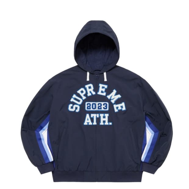 슈프림 23ss 아플리케 후드 트랙 자켓 네이비 L
