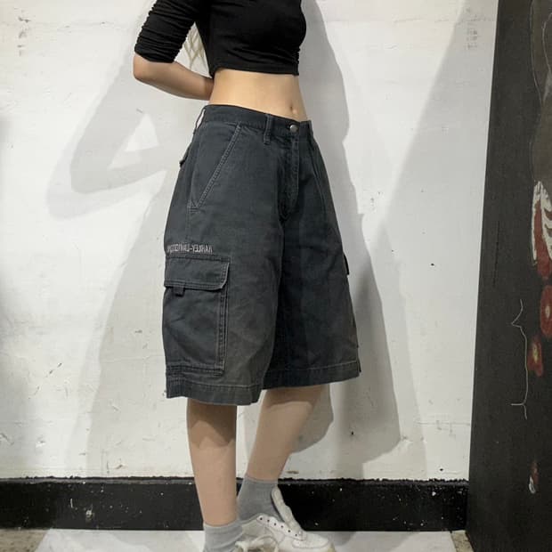 할리데이비슨 흑청 버뮤다 포켓 하프 팬츠 카고 반바지 32