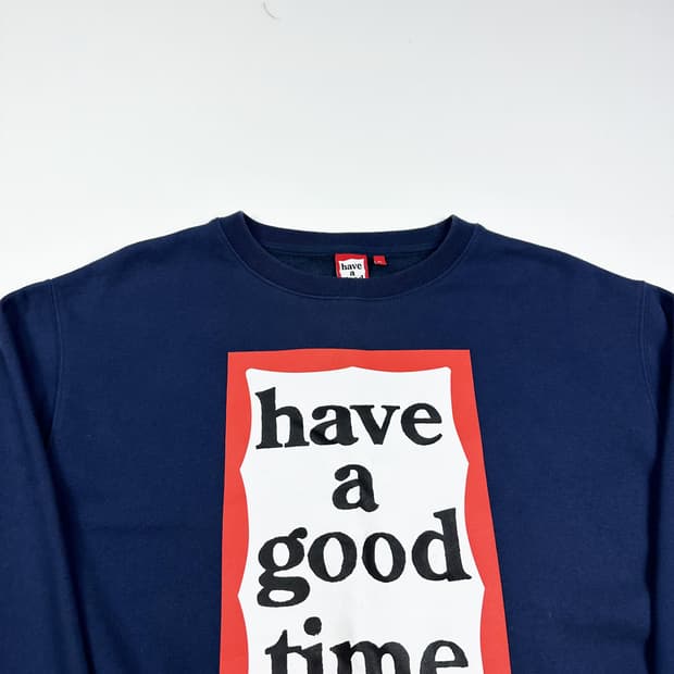 해브어굿타임 (해굿타) 박스 로고 네이비 맨투맨 (XL)