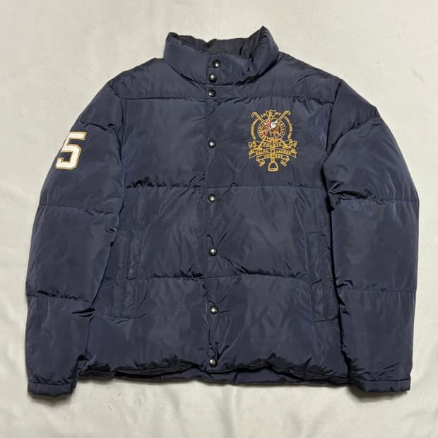 폴로 네이비 자수 패딩 