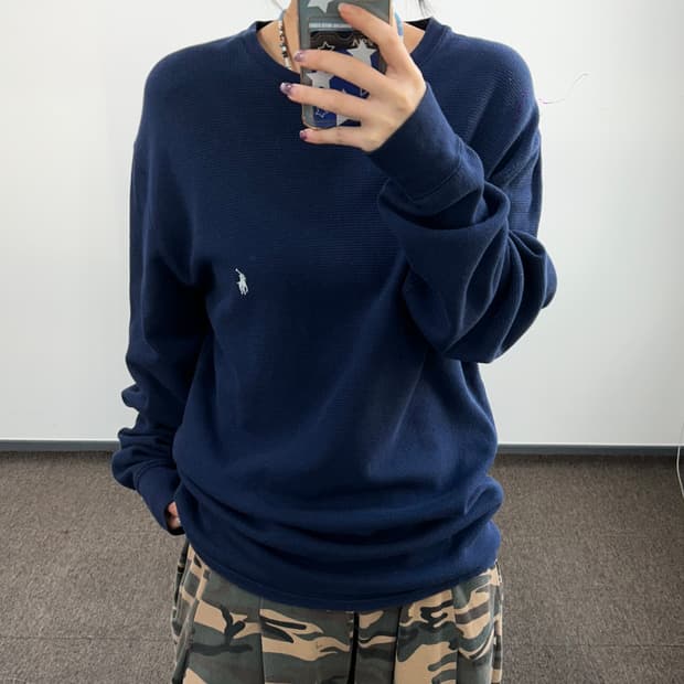 Polo 폴로 화이트포니 네이비 와플니트