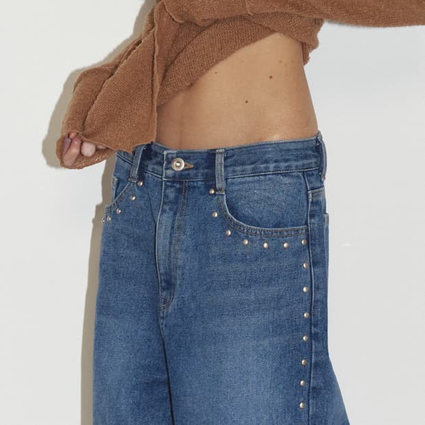 Polysooem studded washed jeans