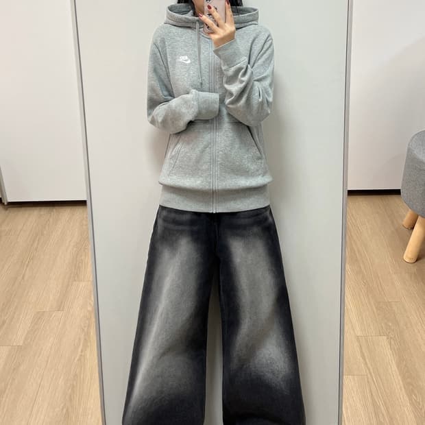 나이키 자수로고 그레이 후드집업