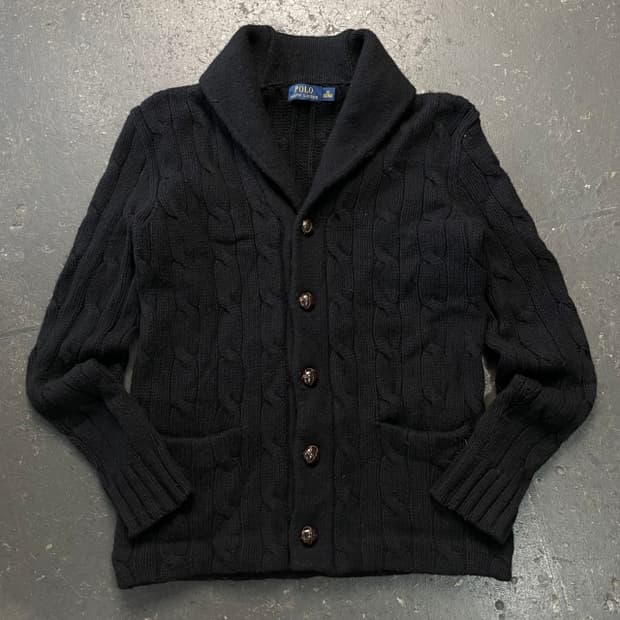 90 폴로 랄프로렌 꽈배기 숄카라 가디건