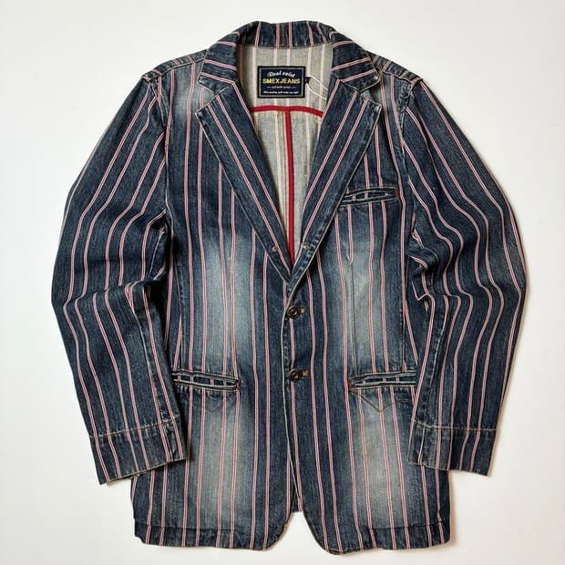 Selected 00's 데님 인디고 스트라이프 자켓 PN9507