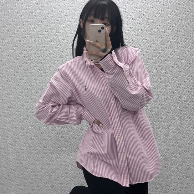 폴로 랄프로렌 레트로 빈티지 키치 딸기 스트라이프 셔츠 L C09387