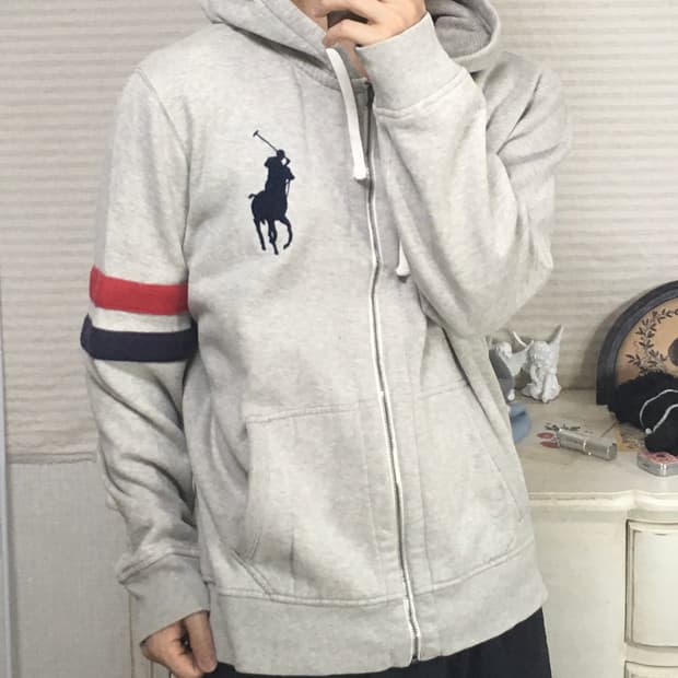 랄프로렌 그레이 빅포니 후드 y2k 스트릿 갸루 펑키 일본빈티지os-62