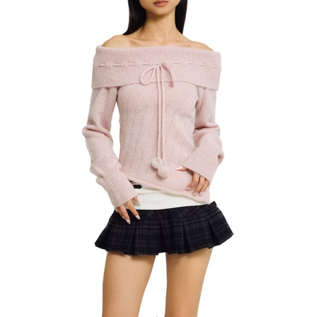 정가 11.5/포어링 COTTON candy 오프숄더 니트 핑크 