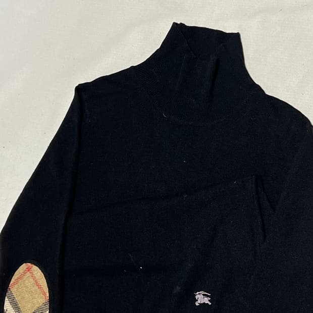 S 버버리 노바체크 암 패치 울 목폴라 니트