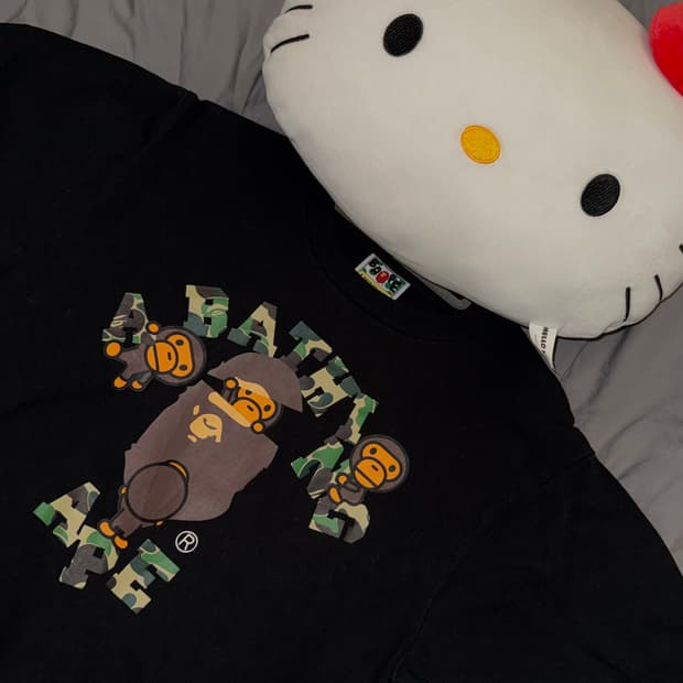 베이프 ABC 카모 컬리지 마일로 티셔츠 블랙 그린