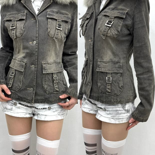 Fur trimmed denim jacket 