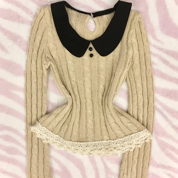 포멀 오트밀 꽈배기 카라 니트 공겜여주깔 모리걸 갸루