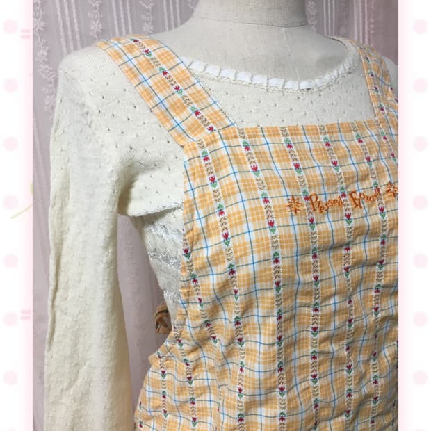 오렌지 체크 에이프런 앞치마