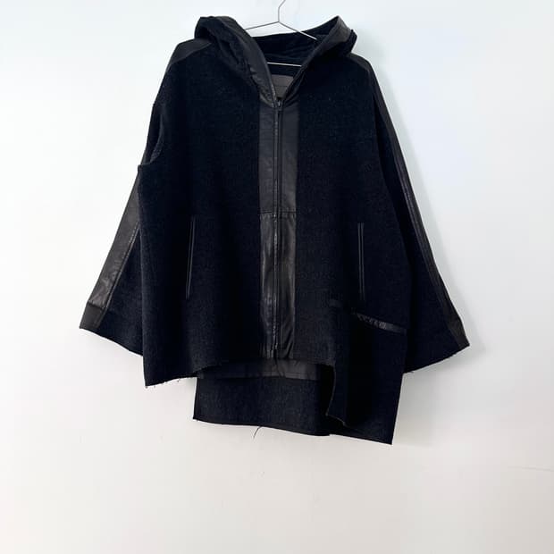 DEMOO hoody dual leather jacket