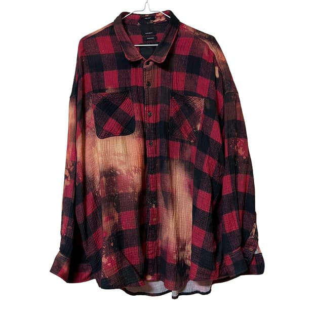R13 드롭 넥 레드 버팔로 오버다이 워크 셔츠