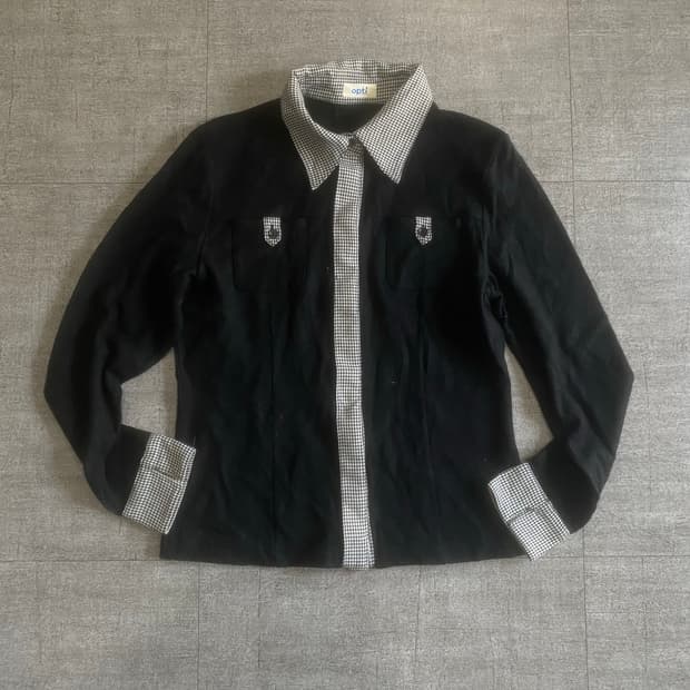 일본빈티지 Opti 핀터깔y2k긱시크 레이어드 셔츠집업폴로자켓