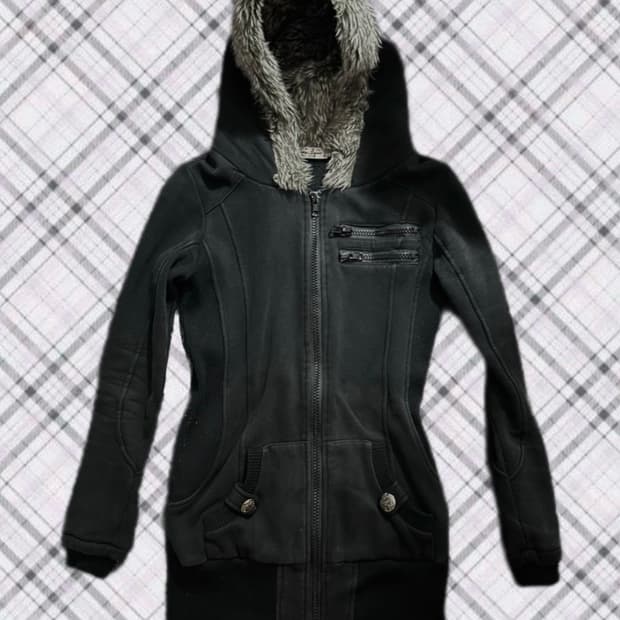 펑크무드 페이크퍼 후드 롱집업 /고스y2k 빈티지