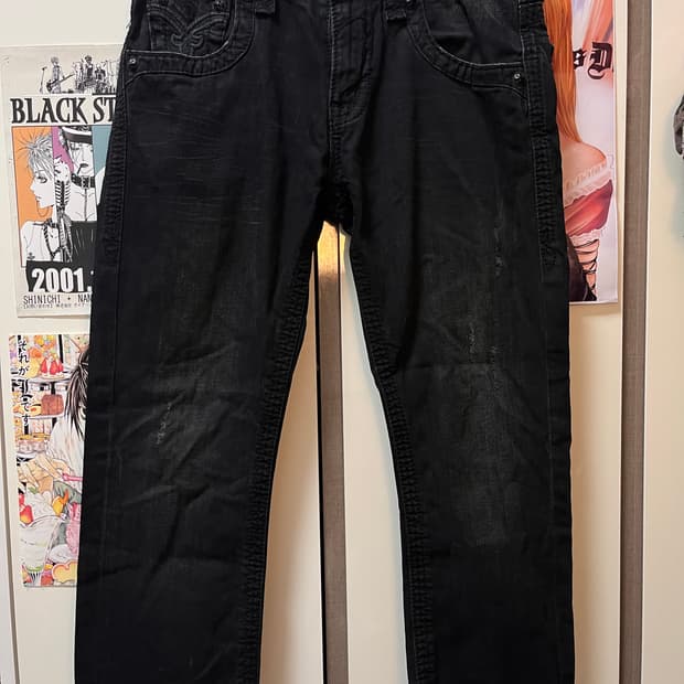 Rock Revival 와이드 핏 블랙 데님