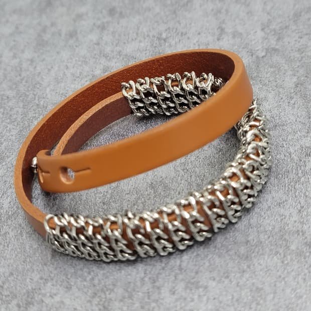 브라운 레더 체인팔찌