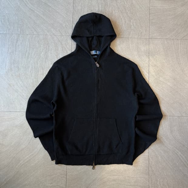 폴로 정품 램스울 블랙 후디 후드 집업