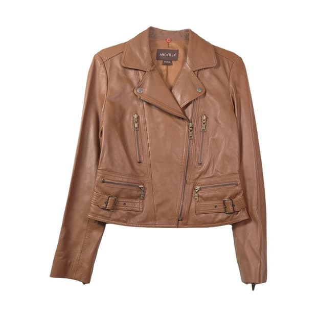 ANOVELLA 리얼 램스킨 양가죽 라이더 자켓 브라운