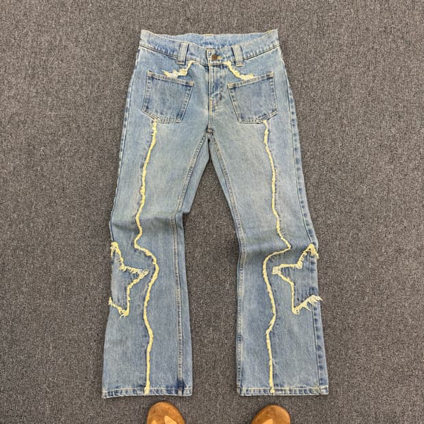 X-girl 빈티지 여성 별패치 부츠컷 연청 데님팬츠