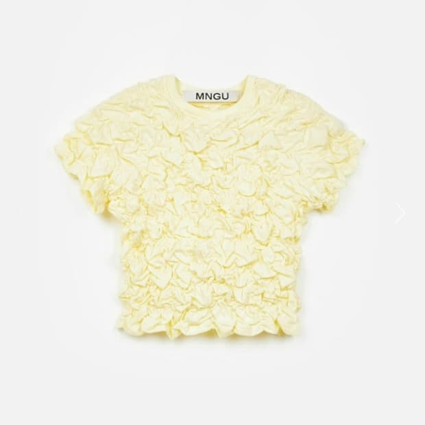 MNGU 엠엔지유 크롭티드 크링클 티셔츠 IN 레몬-크림