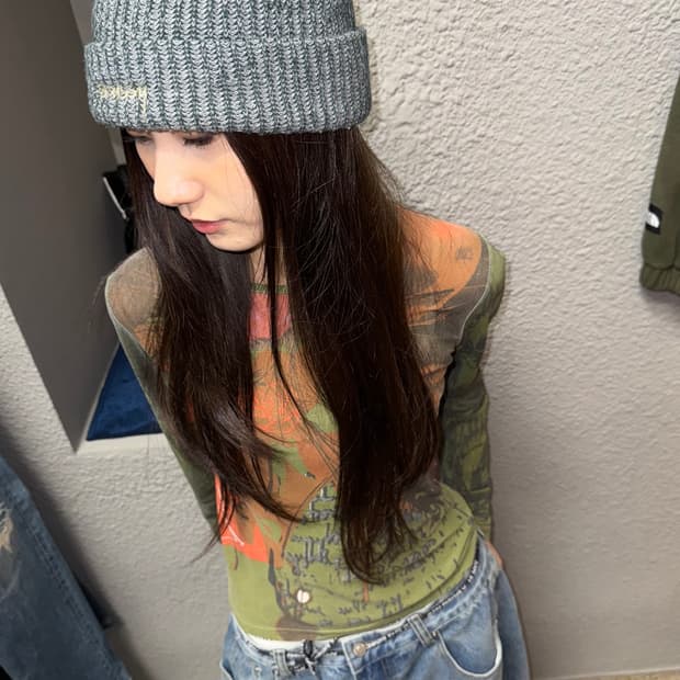 Stussy 스투시 로고 니트 비니 그레이