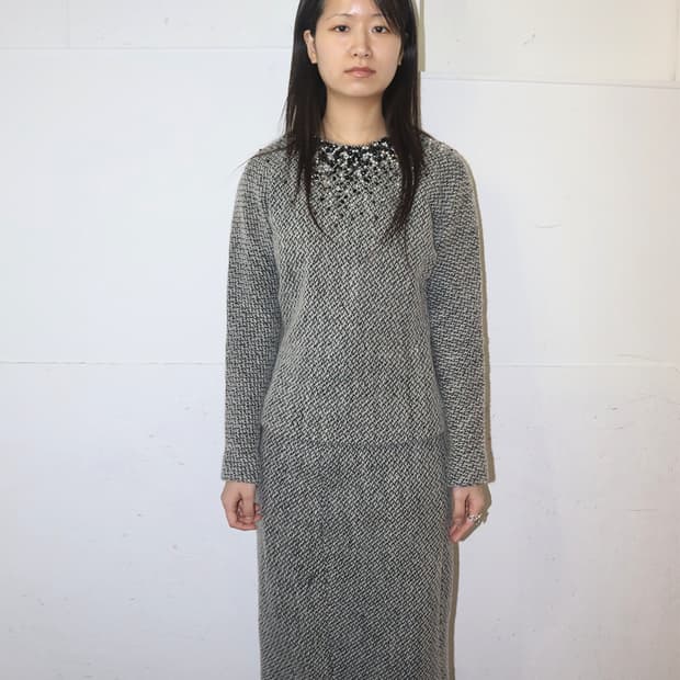 크리스찬 디올 by 지안프랑코 페레 90s 비즈 니트 탑 & 스커트 셋업