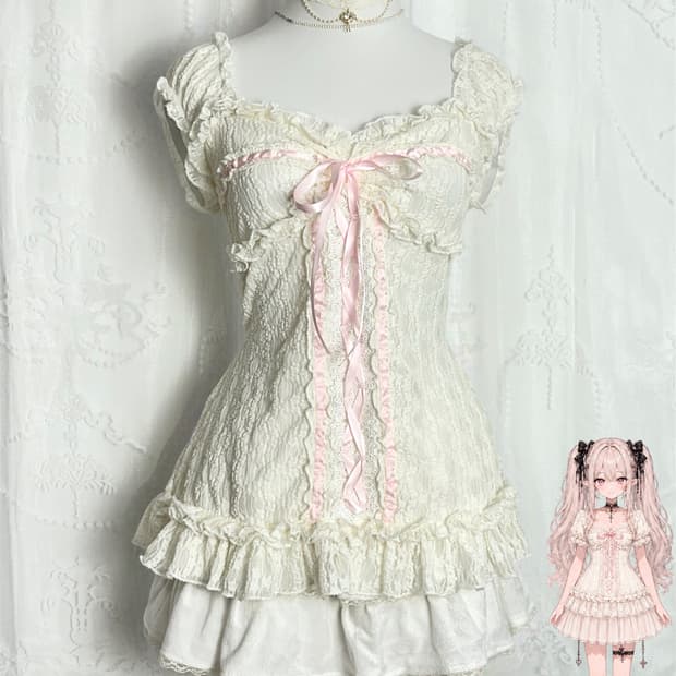 Handmade white coqatte top 히메갸루 페어리