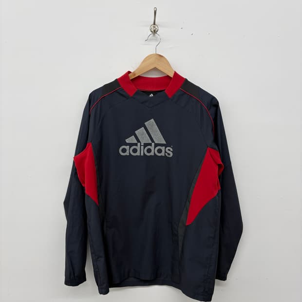 아디다스 블랙/레드 바람막이 풀오버 남성L