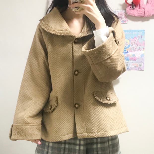 빈티지 엑시즈팜 라떼 리본 코트 히메갸루 로걀 히메카지 브라운 케이프