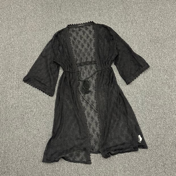 M)Japanese vintage 여성 블랙 시스루 레이스 코트 가디건