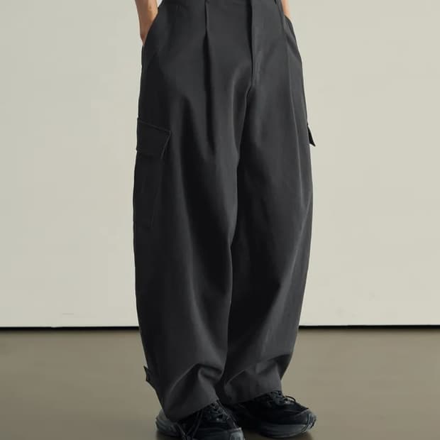 시즈X데일리룸 벌룬 레그 밀 와이드 카고 팬츠 차콜