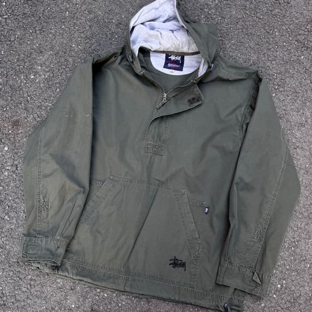 90s 스투시 카키 후드 풀오버 