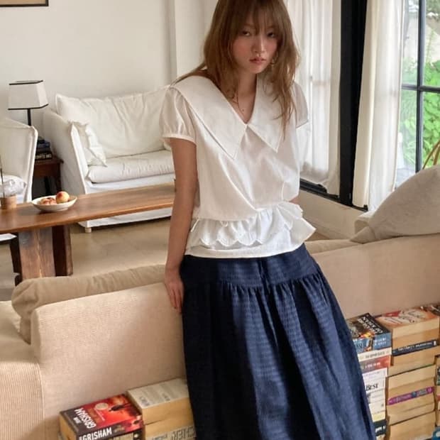 데어드 러플 블라우스 셔츠