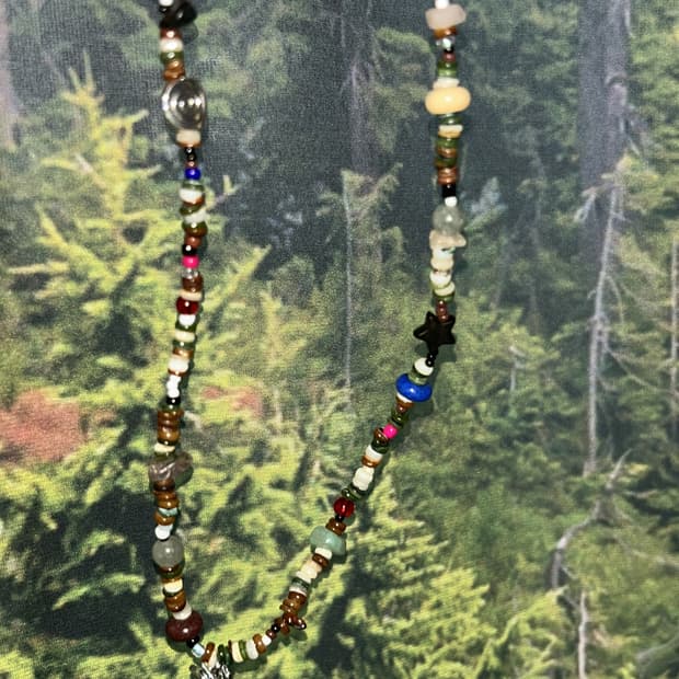 빈티지 비즈 태양 우드 목걸이 / sun wood necklace